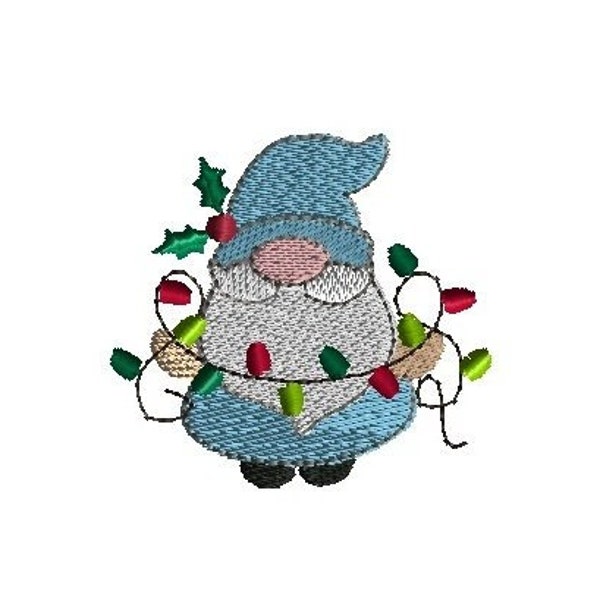 Mini Christmas Gnome with Lights Machine Embroidery Design-INSTANT DOWNLOAD