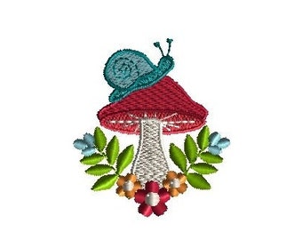 Mini Mushroom and Snail Machine Embroidery Design-INSTANT DOWNLOAD