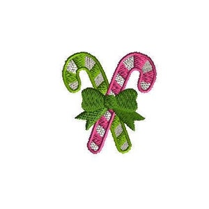 Mini Candy Cane with Bow Christmas Machine Embroidery Design-INSTANT DOWNLOAD