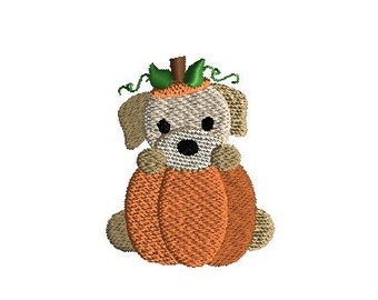 Mini Pumpkin Dog Machine Embroidery Design-INSTANT DOWNLOAD-3 sizes