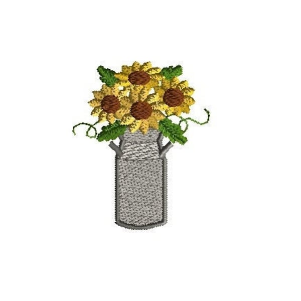 Mini Milk Can with Sunflowers Machine Embroidery Design-INSTANT DOWNLOAD