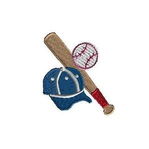 Mini Baseball Bat Hat and Ball Machine Embroidery Design-INSTANT DOWNLOAD-3 sizes