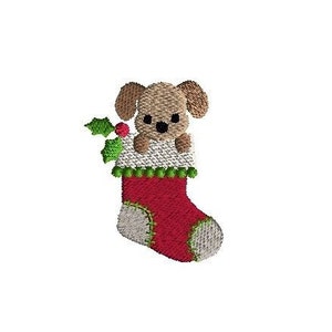 Mini Dog in Stocking Machine Embroidery Design-INSTANT DOWNLOAD
