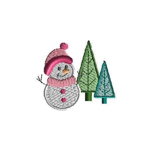 Mini Snowman and Trees Machine Embroidery Design-INSTANT DOWNLOAD