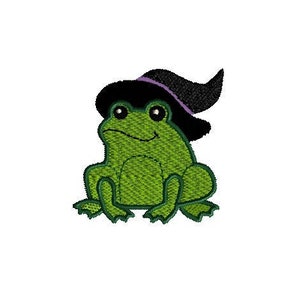 Mini Frog with Witch Hat Machine Embroidery Design-INSTANT DOWNLOAD-3 sizes