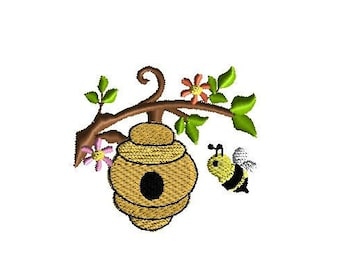 Mini Bee and Hive Machine Embroidery Design-INSTANT DOWNLOAD