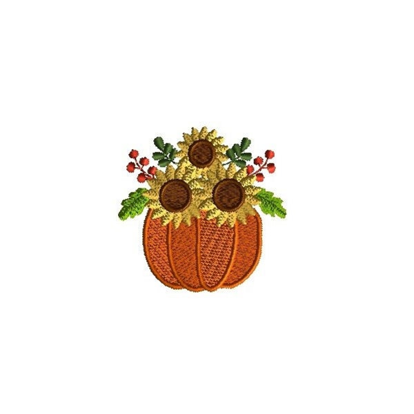 Mini Pumpkin and Sunflowers Machine Embroidery Design-INSTANT DOWNLOAD-3 sizes
