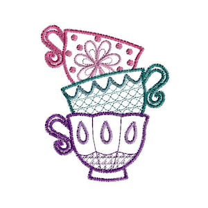 Stacked Teacups Quick Stitch Machine Embroidery Design-INSTANT DOWNLOAD