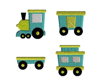 Diseño de bordado a máquina de vagones de tren en miniatura - DESCARGA INSTANTÁNEA