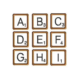 Disegni per ricamo a macchina con font Scrabble Tile da 1,5" - DOWNLOAD IMMEDIATO