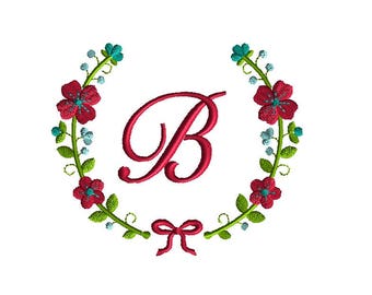 Flower Wreath Font Frame Embroidery Design for Machine Embroidery-INSTANT DOWNLOAD