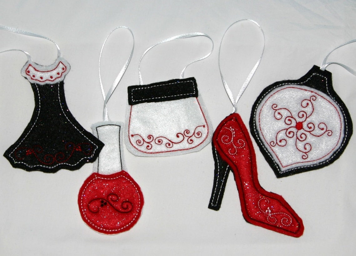 5 Girly Girl Felt Christmas Ornaments Applique Machine Etsy