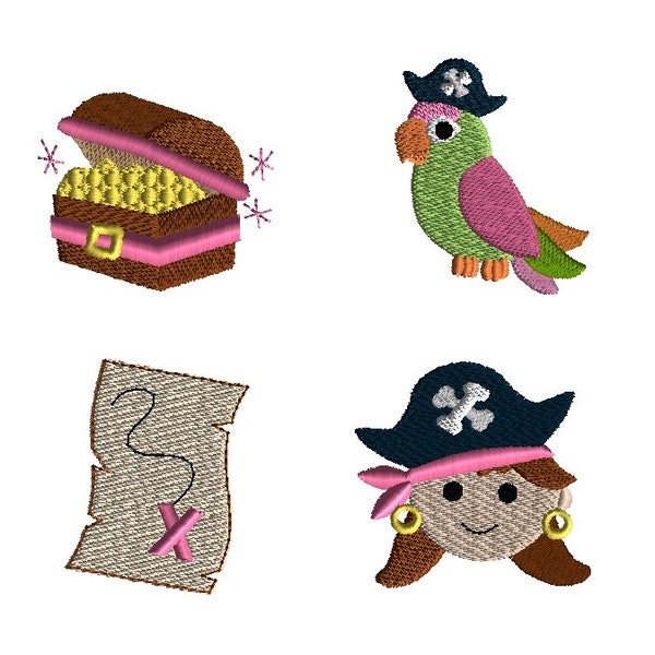 Mini Pirate Girl Machine Embroidery Design Set-INSTANT DOWNLOAD