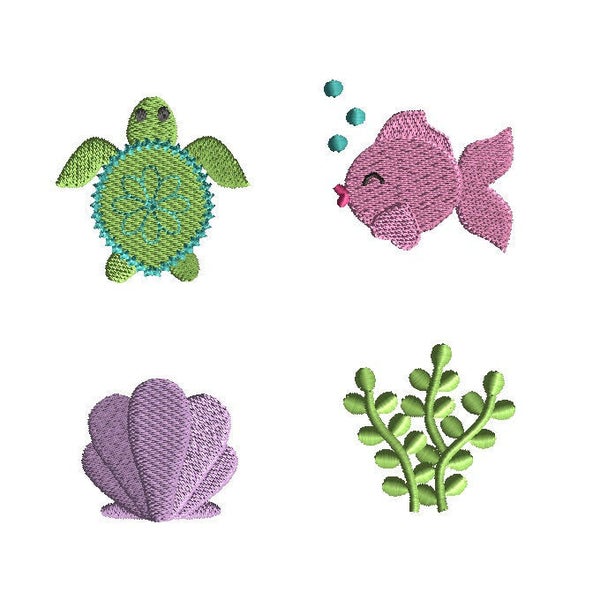 Set di disegni per ricamo a macchina Mini Mare (tartaruga marina, conchiglia, alghe, pesce) - DOWNLOAD IMMEDIATO