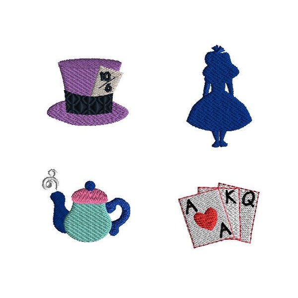 Mini Alice In Wonderland Inspired Machine Embroidery Design Set-INSTANT DOWNLOAD