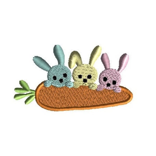 Mini Carrot and 3 Bunnies Machine Embroidery Design-INSTANT DOWNLOAD