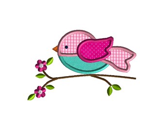 Bird on Branch Applique Machine Embroidery Design-INSTANT DOWNLOAD