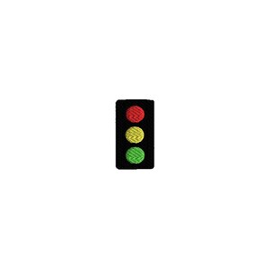 Pu&ograve; includere: Un semaforo nero con una luce rossa in alto, una luce gialla al centro e una luce verde in basso.
