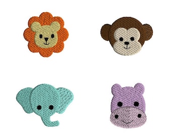 Mini Jungle Animal Heads Machine Embroidery Design Set-INSTANT DOWNLOAD