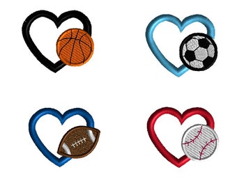 Mini Sport Balls in Hearts Machine Embroidery Design Set-INSTANT DOWNLOAD