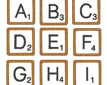 Scrabble Tile Font Machine Embroidery Applique Designs 1.5"-INSTANT DOWNLOAD