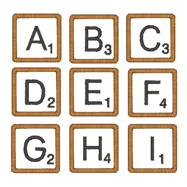 Scrabble Tile Font Machine Embroidery Applique Designs 1.5"-INSTANT DOWNLOAD