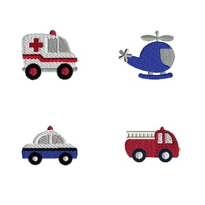 Mini Rescue Vehicles Machine Embroidery Design Set-INSTANT DOWNLOAD