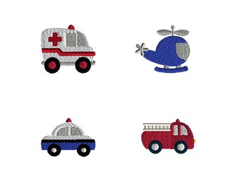 Set di disegni per ricamo a macchina Mini veicoli di soccorso - DOWNLOAD IMMEDIATO