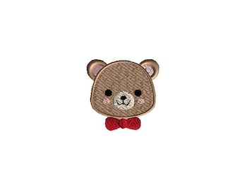 Mini Bear Head with Bow Tie Machine Embroidery Design-INSTANT DOWNLOAD-3 sizes