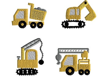 Mini Construction Trucks Machine Embroidery Design Set-INSTANT DOWNLOAD