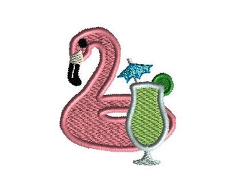 Mini Flamingo Floatie and Drink Machine Embroidery Design-INSTANT DOWNLOAD