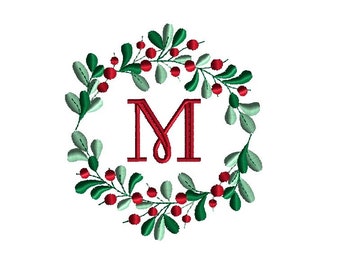 Festive Holiday Monogram Wreath Machine Embroidery Design-INSTANT DOWNLOAD