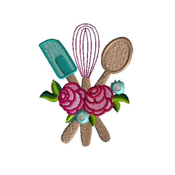Baking Utensils Floral Machine Embroidery Design-INSTANT DOWNLOAD