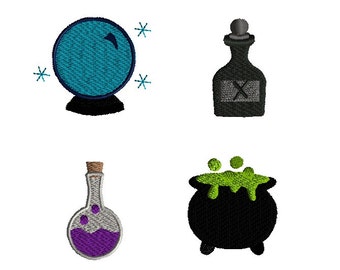 Mini Witchcraft Machine Embroidery Designs(crystal ball, poison, potion and cauldron) -INSTANT DOWNLOAD