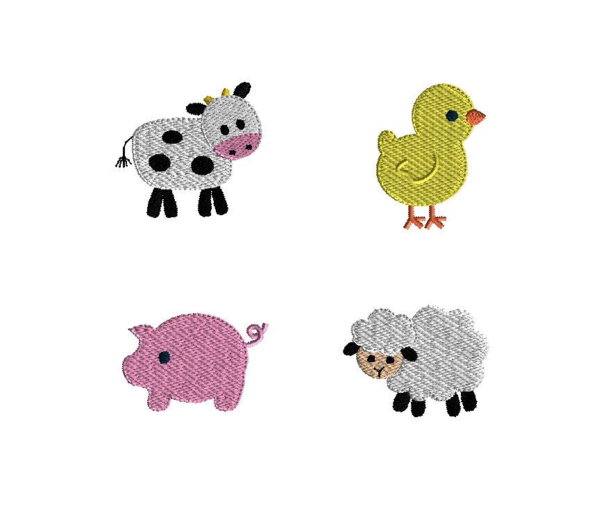 Mini Barnyard Animals Machine Embroidery Design Set-INSTANT DOWNLOAD
