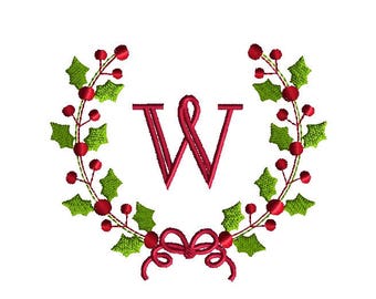 Holly Wreath Machine Embroidery Design-INSTANT DOWNLOAD
