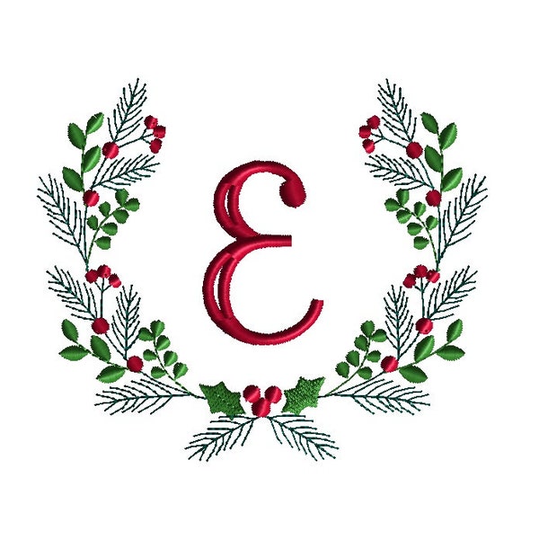 Disegno per ricamo a macchina di una ghirlanda natalizia con monogramma - DOWNLOAD IMMEDIATO