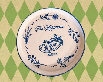 Plato personalizado de aniversario de boda, compromiso, regalo para parejas, apto para lavavajillas y microondas.