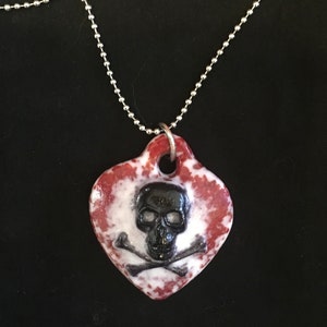 Red Ruby Love glass skull pendant necklace