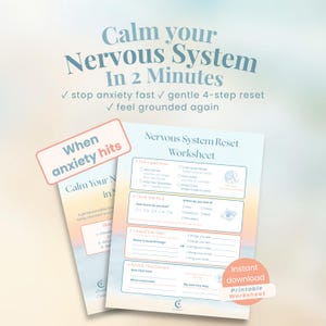 Nervous System Reset Worksheet, Anxiety Relief Printable, Calm Down Tool, Grounding Exercise PDF, Panic Attack Help, Self Care Sheet