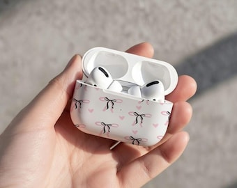 Bow AirPods Pro Case, Pink Heart Airpods Cover, Cute Ribbon Earbuds Case, Silicone Protective Shockproof Slim Fit Gift For Women