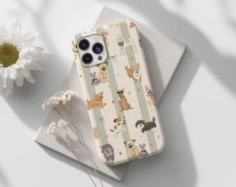 Cute Dog iPhone Case, Soft Girl Aesthetic Puppy Phone Case, Vintage Style Dog Pattern Cover, Gift for Dog Lovers, Trendy Animal Case