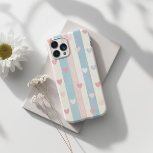 Pastel Heart Stripe Phone Case, Cute Valentine Aesthetic Design, Soft Girly Pattern Gift, Minimal Protective Art Case, iPhone Samsung Google