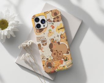 Cute Bear Kawaii Phone Case, Brown Aesthetic Cartoon Collage, Cozy Pastel Animal iPhone Cover, Girly Cute Gift, Trendy Bear Phone Case