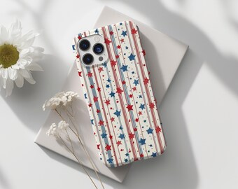 Patriotic Phone Case, Red White Blue Stars Stripes, USA Flag Case, 4th of July Gift, Slim Protective Cover for iPhone Samsung and More