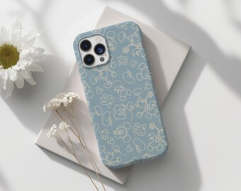 Cartoon Mouse iPhone Case, Cute Blue Aesthetic Phone Case, Minimal Line Art Character Cover, Trendy Cartoon Pattern Case Gift for Her
