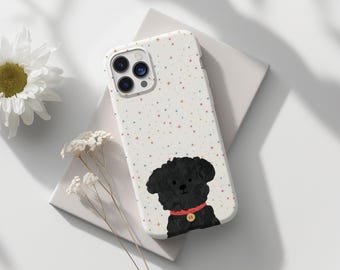 Cute Black Dog iPhone Case, Minimal Puppy Phone Case, Colorful Star Pattern Case, Aesthetic Pet Lover Gift, Trendy Dog Lover Cover