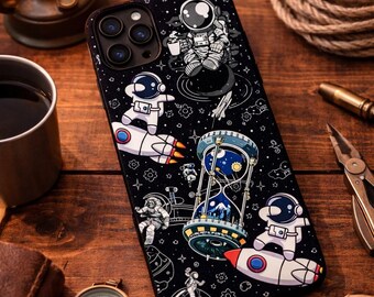 Astronaut Space Phone Case, Cute Galaxy iPhone Case, Cartoon Rocket Astronaut Gift For Kids Teens, Outer Space Aesthetic Phone Cover Case