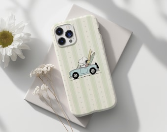 Snoopy Woodstock Case, Peanuts Phone Case, Pastel Green Striped Case, Cute Cartoon Phone Cover, Gift for Peanuts Fans
