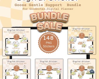 Goose Gentle Support Bundle PNG Digital Stickers, Emotional Planner Icons, A4 Printable Sheets ,GoodNotes Stickers
